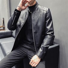 跨境男士皮衣男2021秋冬新款男装加绒皮夹克修身潮流韩版加厚外套，男装皮衣，星座四季星座1412