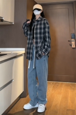 春季款日系格子衬衫男长袖潮牌宽松高级感青少年痞帅休闲外套上衣，男装衬衫，电商A022