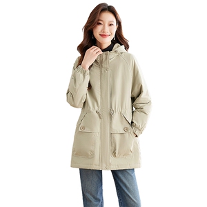 派克棉服女中长款加绒加厚外套冬季2024新款时尚宽松休闲连帽棉服图片