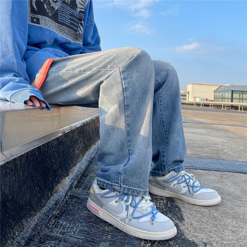 推荐！港风宽松潮流直筒牛仔长裤男女B377-N680-P4558，男装牛仔裤，电商B377