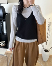 灰色针织小吊带背心女2025早秋叠穿内搭显瘦宽松上衣外搭，女装针织衫/毛衣，臻纶羊绒