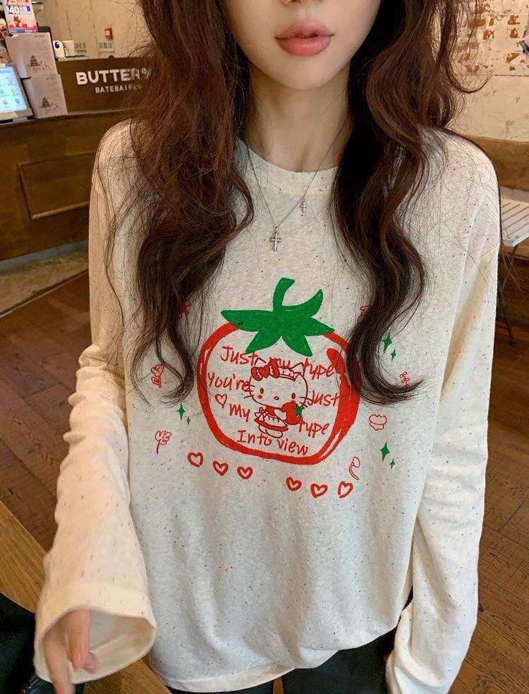 2025舒适百搭简约彩点番茄Kitty长袖，女装T恤，湘姗