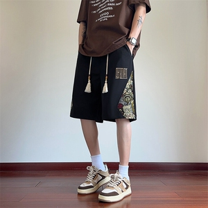 刺绣夏季短裤男士休闲直筒小熊拼接五分裤子潮流A266-KZ508-P28图片