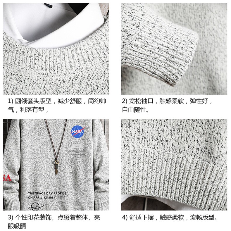 NASA加厚加绒毛衣男大码毛线衣男针织衫M19243-P45加绒款-P65网格,男装针织衫/毛衣,电商A040A