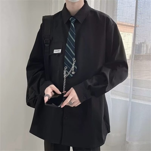 809-P38 日系领带长袖衬衫男装宽松休闲春秋设计感小众百搭外穿图片