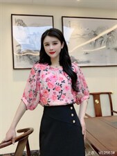 2022夏季新品现货女装短袖修身时尚韩版花色小衫，其它，婉伦
