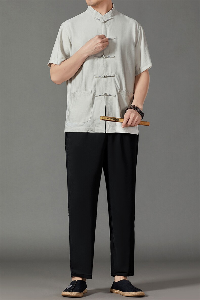 2026夏季薄款高端风冰丝短袖衬衫套装唐装汉服HL23812-P120,男装休闲套装,星座1105-3