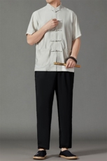 2026夏季薄款高端风冰丝短袖衬衫套装唐装汉服HL23812-P120，男装休闲套装，星座1105-3