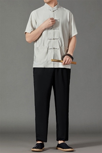 2026夏季薄款高端风冰丝短袖衬衫套装唐装汉服 HL23812-P120图片