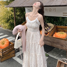 法式小清新碎花连衣裙套装女2025夏新款甜美减龄开衫吊带裙两件套，女装套装/套裙，2C176