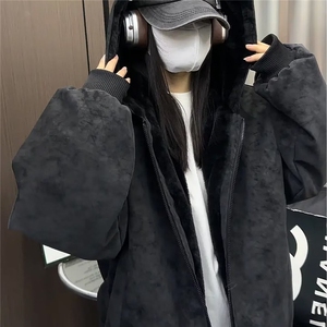 现货足 美式宽松PU皮连帽加厚保暖棉服M011特P80图片