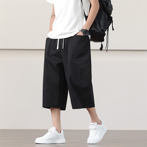 夏季工装七分裤男宽松阔腿直筒裤潮日系沙滩裤风短裤AK31P40图片