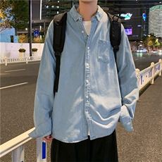 春秋牛仔长袖衬衫男日系复古休闲韩版潮流痞帅百搭外套CS089-p45，男装衬衫，星座1008