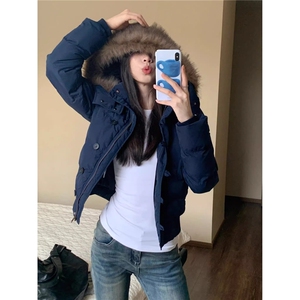 【有货】DMF206-批85藏青色连帽毛领短款棉衣棉袄女新款加厚外套图片