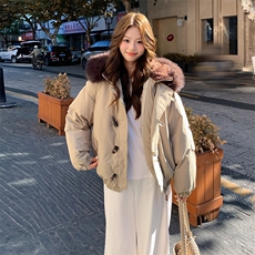 羽绒棉服女复古牛角扣派克服冬季2025年新款加厚韩系棉袄外套，男装棉衣，星座1210-1