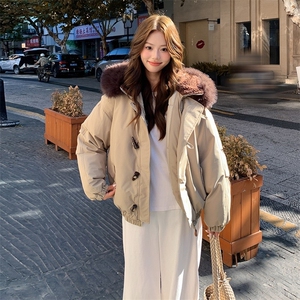 羽绒棉服女复古牛角扣派克服冬季2025年新款加厚韩系棉袄外套图片