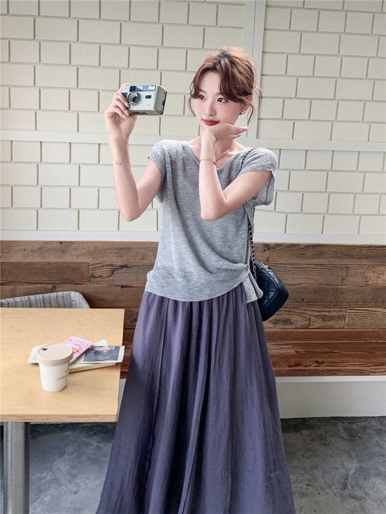 时尚休闲套装女夏季新款简约百搭显瘦针织小衫裙两件套,女装套装/套裙,秀美人生