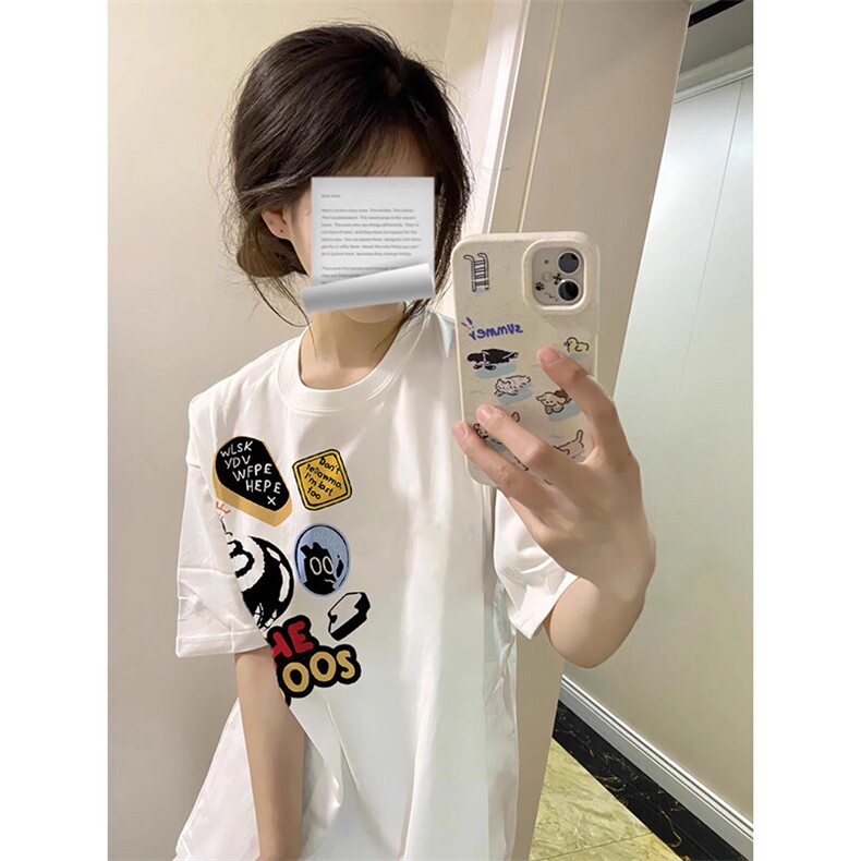 万针全刺绣工艺 得物抖音高品质260克纯棉双纱美式高街短袖T恤P33图片