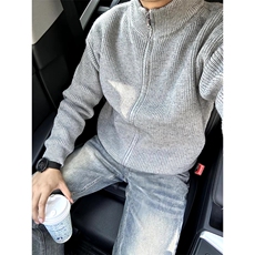 重磅秋冬北极绒双拉链毛衣开衫美式复古休闲慵懒风宽松针织衫外套，男装针织衫/毛衣，电商A486