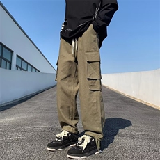 工装裤子秋新款美式宽松束脚炸街痞帅休闲裤1001-1-GK6739-P40，男装休闲裤，星座1001-1