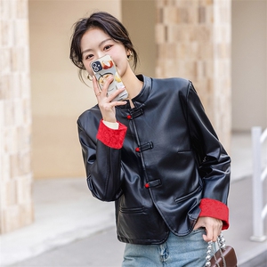 新中式国风盘扣皮衣外套女2025春秋季新款高级感独特超好看皮夹克图片