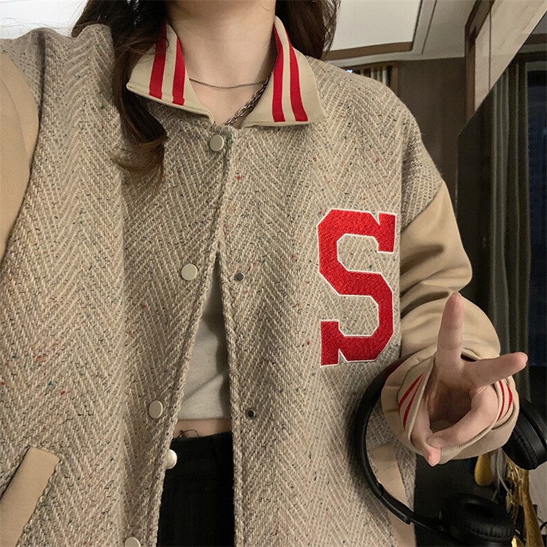 美式棒球服外套女2025秋新款韩系宽松休闲百搭夹克外套C794-P110,男装夹克,星座911-2(原星座613-2）