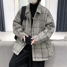 现货呢子外男宽松格子休闲潮流秋季长袖风衣呢料上衣毛呢A509P95，男装风衣，电商A351