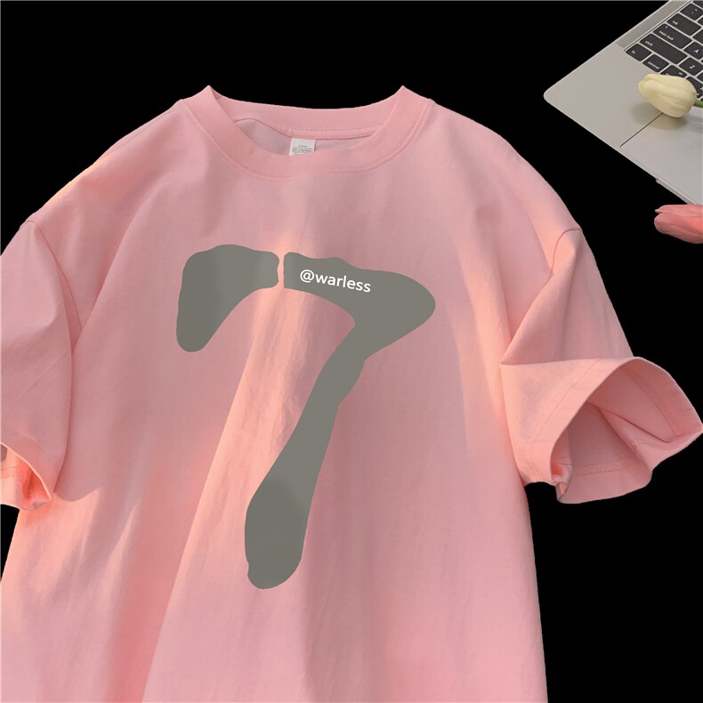 M344-P25断层数字港风纯棉印花T恤潮男女款情侣宽松休闲上衣,女装T恤,星座617A-2