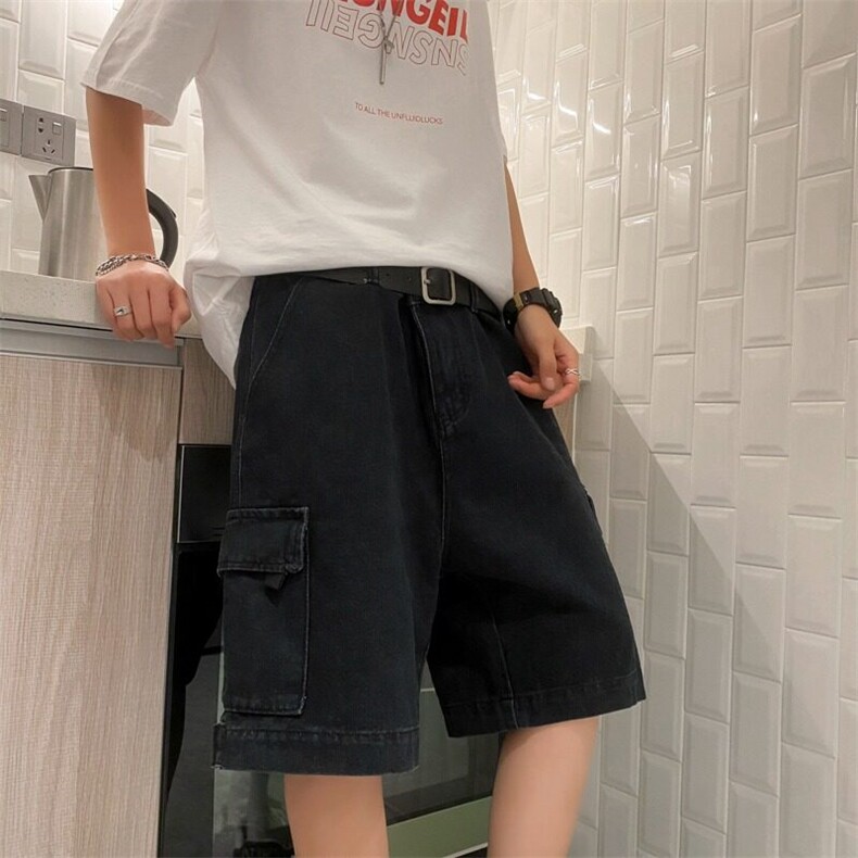 工装牛仔短裤男夏季潮牌ins直筒宽松五分裤欧美街头休闲k346/P42，男装牛仔裤，星座506