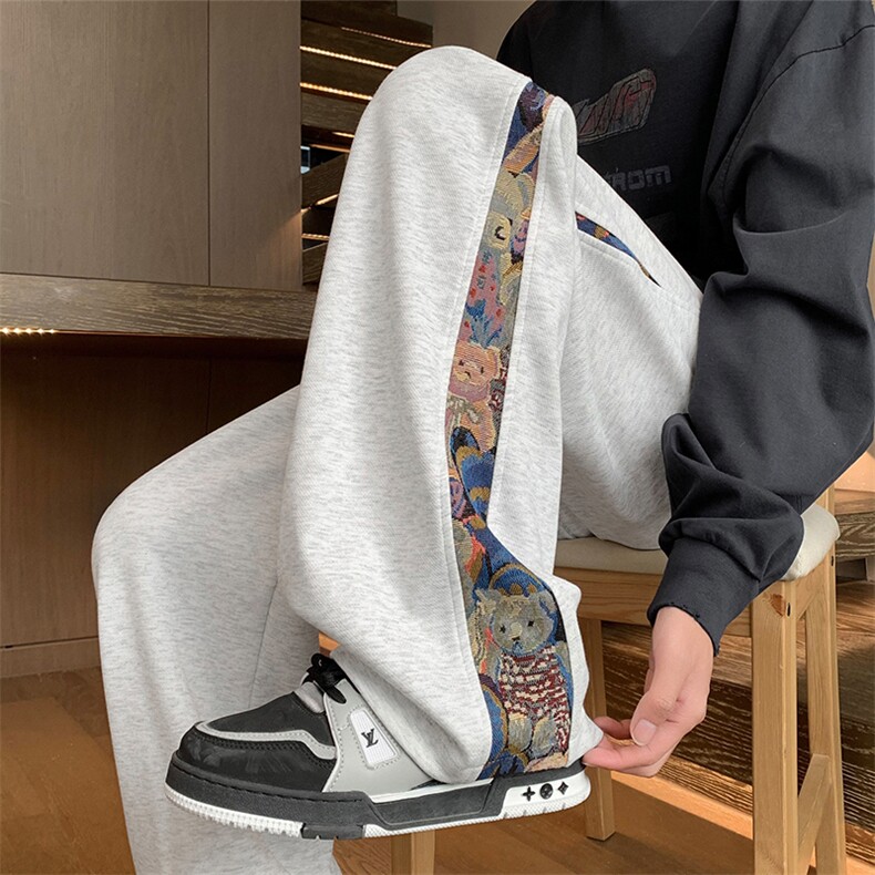 时尚潮流大码宽松小熊拼接直筒休闲长裤运动裤K8461-P30【特价】，女装休闲裤，电商A007