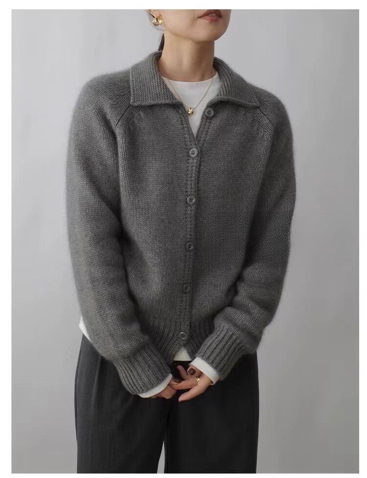 2025年秋季通勤单件长袖开衫圆领时尚百搭系扣，女装针织衫/毛衣，德聚羊绒