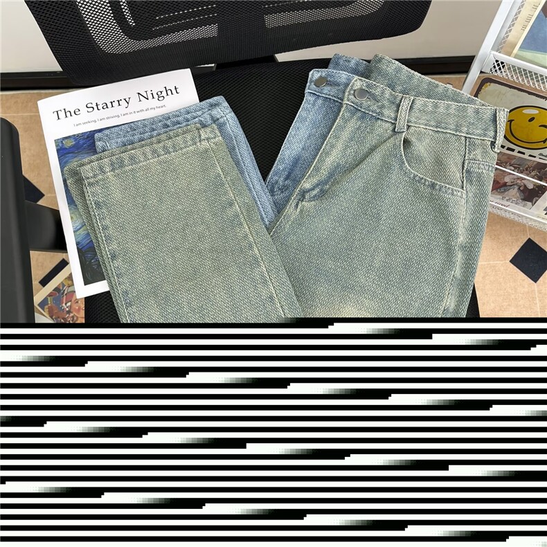 痞帅垂感牛仔裤男美式高街做旧潮牌古着大码直筒裤子A074/P45,男装牛仔裤,星座506B