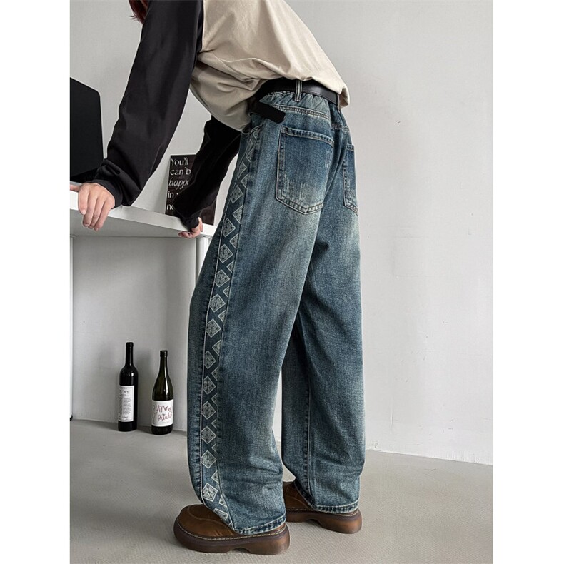 itizzue潮牌宽松直筒牛仔裤男士夏季新款阔腿痞帅简约垂感长裤Y，男装牛仔裤，星座813-3