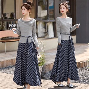 现货现货格子半身裙女收腰2026春装新款超火穿搭一整套裙，女装套装/套裙，伊仟回