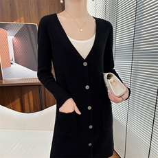 中长款毛衣女2024秋装韩版宽松外穿慵懒风羊毛衫过膝长款，女装连衣裙，蒙特羊绒