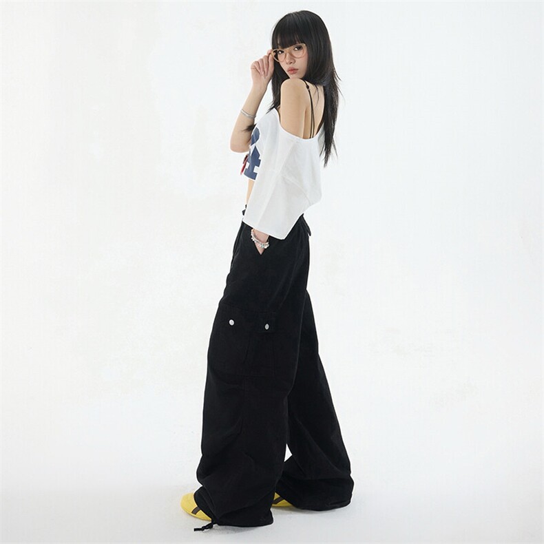 纯棉美式工装裤女2026春夏宽松阔腿拖地裤休闲裤新款YD9002-P75图片