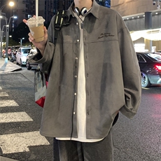 港风秋款夜景麂皮绒时尚百搭衬衫A247-S670P55控68，男装衬衫，电商A247