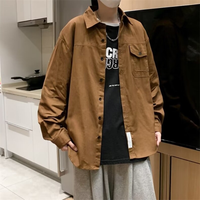 工装衬衫男长袖贴标港风潮流帅气日系2023秋夏季ins外套CY493-P41图片