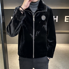 秋男士商务休闲纯色夹克金貂绒保暖外套中年时尚上衣ZX8929-P230，男装夹克，星座1105-3