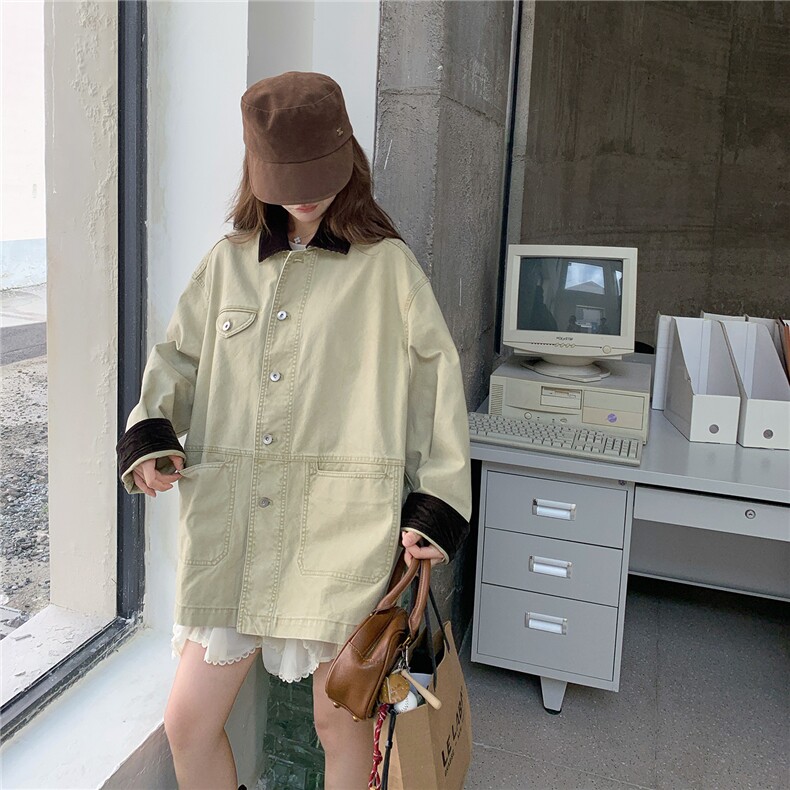 现货26早春卡其色百搭休闲外套2C293-W302P175-K258,女装风衣,2C293