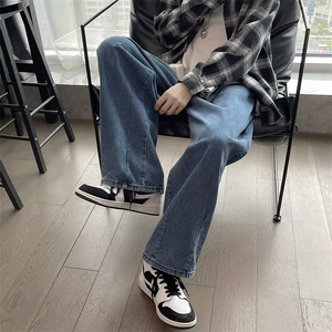 牛仔裤男女宽松直筒秋季学生休闲复古哈伦高街潮牌阔腿裤子-NK001图片