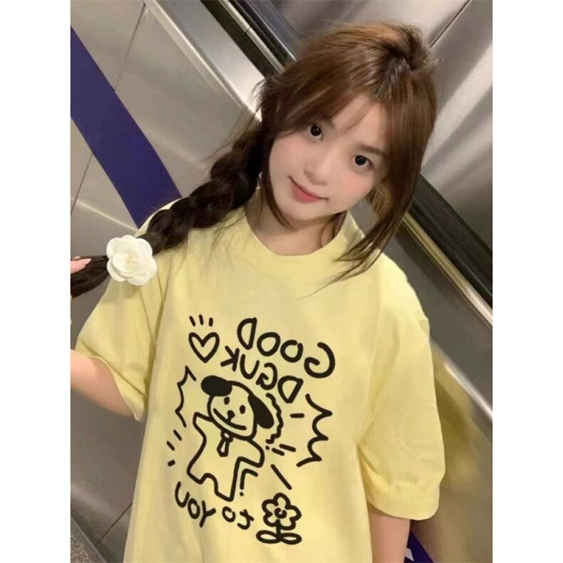 T0701-P25幸运小狗学院风涂鸦纯棉卡通印花短袖男女款宽松版,男装T恤,星座617A-2