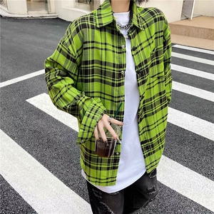 D153-P48 春秋潮高街美式情侣宽松绿色衬衣外套格子衬衫图片