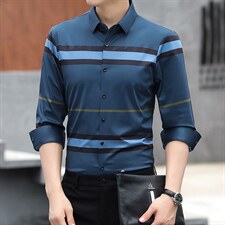 2023春秋季新款条纹衬衫男长袖中年男装潮流商务休闲宽松薄款寸衫，男装衬衫，电商B212（原钱塘6029）