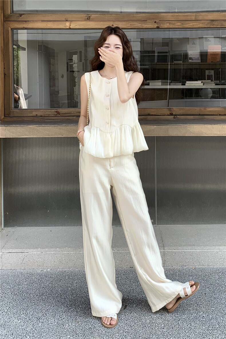 韩系绝美时尚套装女2025年夏季新款休闲气质显瘦马甲阔腿裤两件套,女装套装/套裙,浙宝205