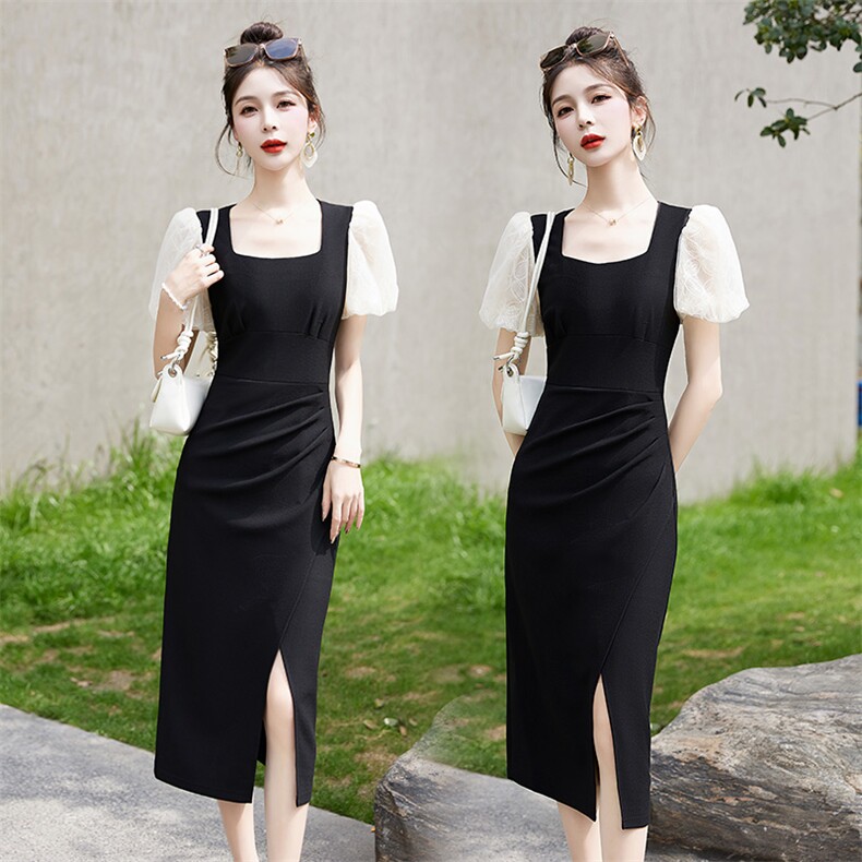法式黑白连衣裙女夏季高级感2023新款修身显瘦气质高端别致名媛,女装连衣裙,布芭啦