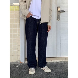 美式复古高街宽松直筒牛仔裤男春夏季原色阔腿垂感休闲长裤子图片