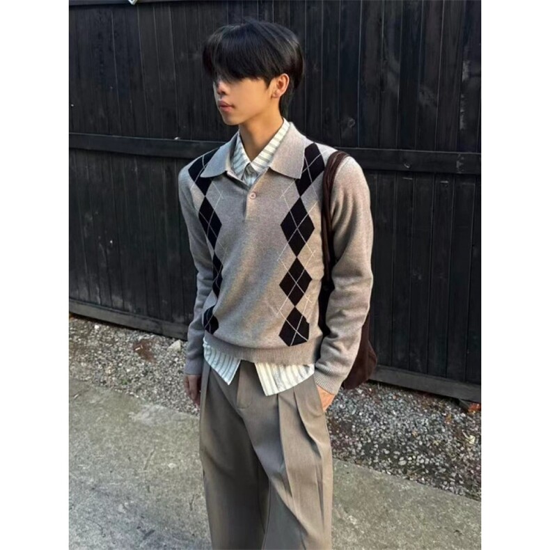 美式潮牌提花长袖毛衣男秋冬慵懒风宽松针织衫,男装针织衫/毛衣,星座506A