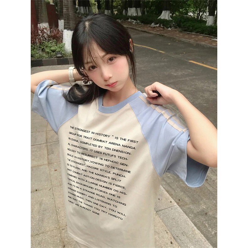 抖音得物品质二开240克宽松纯棉美式潮牌插肩三杠织带短袖T恤,男装T恤,电商A486