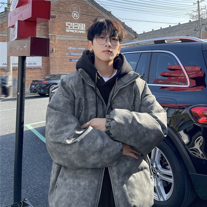 港风PU皮复古做旧双侧金属拉链夹克式加棉棉衣男MY77092P130控198，男装夹克，星座227-7